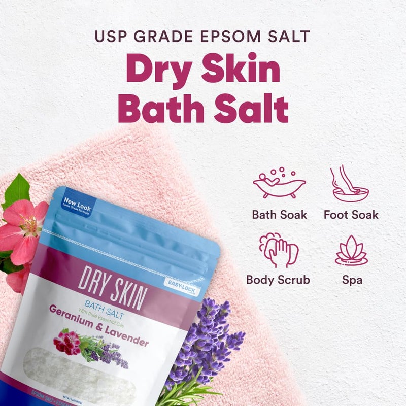 Better Bath Better Body Dry Skin Bath Salt 32 Ounces (2 Lbs) Epsom Salt with Natural Geranium and Lavender Essential Oils Plus Vitamin C in BPA Free Pouch with Easy Press Lock Seal Made in USA - Image 4